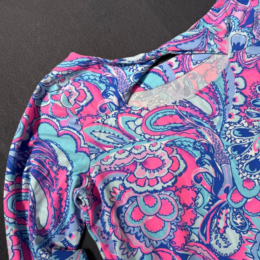 Lilly Pulitzer XL Tristan Paisley Floral Twist Back Long Sleeve Pima Cotton Top - Picture 8 of 9